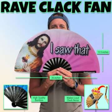 PandaTak Gay Pride Large Folding Fans, 13'' Bamboo Fan with UV Reactive Ink, for LGBTQ Circuit Parti...