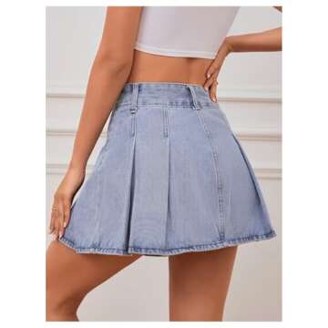 Milumia Women's Pleated Denim Skirt Trendy High Waisted Mini Jean Skater Skirts Light Wash Blue X-Sm...