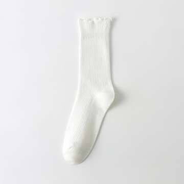 COZYOFFI Cute Ruffle Socks for Women - 5 Pairs in White