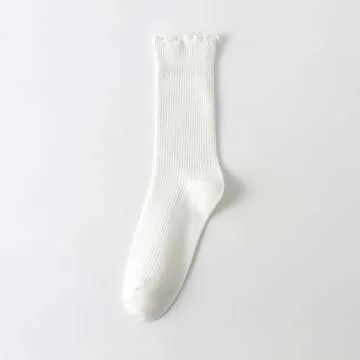 COZYOFFI Cute Ruffle Socks for Women - 5 Pairs in White