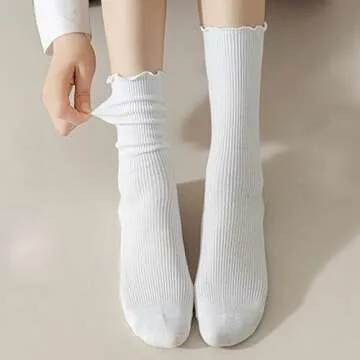 COZYOFFI Cute Ruffle Socks for Women - 5 Pairs in White