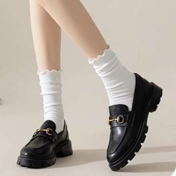 COZYOFFI Cute Ruffle Socks for Women - 5 Pairs in White