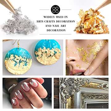 Cobakey 24K Edible Gold and Silver Leaf Flakes for Food Decoration (Cake, Chocolate, Steak, Drink & Cooking) and Spa, 50mg Edible Gold Leaf and 50mg Edible Silver Leaf with Edible Glitter & Tweezers