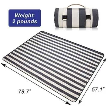 Picnic Blanket Extra Large 57.1"x78.7" Waterproof & Sandproof Beach Picnic Mat, Machine Washable Folding Camping Rug with Carry Strap for Park, Outdoor Concerts, Hiking, Travel (Wide Stripe)