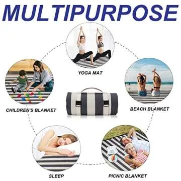 Picnic Blanket Extra Large 57.1"x78.7" Waterproof & Sandproof Beach Picnic Mat, Machine Washable Folding Camping Rug with Carry Strap for Park, Outdoor Concerts, Hiking, Travel (Wide Stripe)