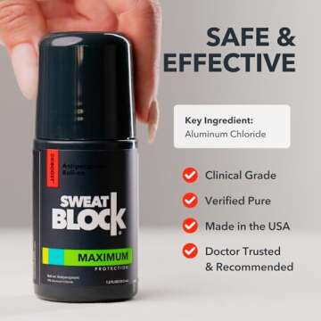 SweatBlock Antiperspirant Roll On | Maximum Clinical Strength Antiperspirant for Women & Men perfect for Hyperhidrosis, Excessive Sweat, & Odor | Block Sweat for Days Per Use | 1.2 FL OZ