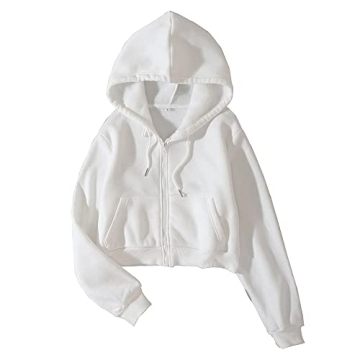 LOFAAC Women Fleece Full Zip Up Cropped Hoodie Sweatshirt 90s Long Sleeve Drawstring Hooded Crop Jac...