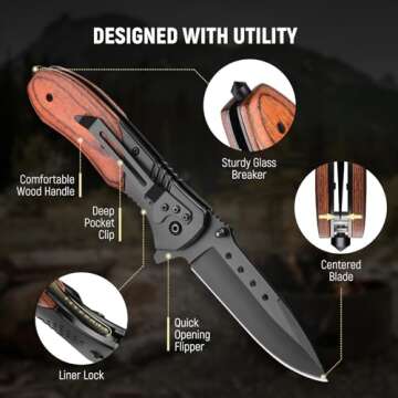 KEXMO Pocket Knife with Glass Breaker for EDC and Camping