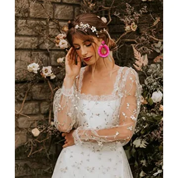 Beaded Dangle Earrings Raffia Earrings for Women Boho Statement Teardrop Beaded Tassel Earrings Handmade Geometric Earring Summer Beach Jewelry Gifts (Rose Red)