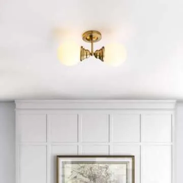Pathson Milk White Glass Wall Sconces Lighting, 2 Lights Industrial Wall Vanity Light Fixtures Brass Finish, Vintage Wall Sconce Lamp for Bathroom Living Room Bedroom