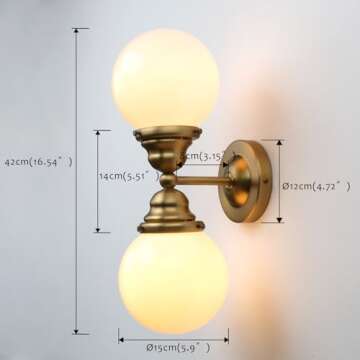 Pathson Milk White Glass Wall Sconces Lighting, 2 Lights Industrial Wall Vanity Light Fixtures Brass Finish, Vintage Wall Sconce Lamp for Bathroom Living Room Bedroom