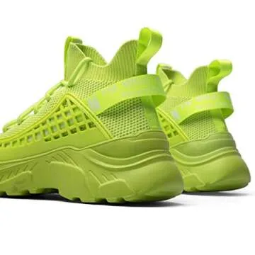 XIDISO Walking Shoes Slip On Breathe Mesh Sock fitness Sneakers Women Fashion Sneakers Comfort Chunky Trainers Green 9.5