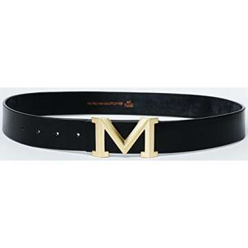 Men's Big Gold M Buckle 38-mm Imported Italian Leather Belt (105cm/41.3inch(34-36), Black 1)