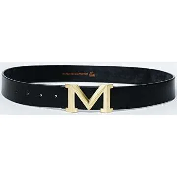 Men's Big Gold M Buckle 38-mm Imported Italian Leather Belt (105cm/41.3inch(34-36), Black 1)