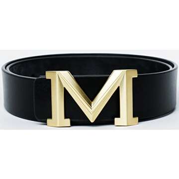 Men's Big Gold M Buckle 38-mm Imported Italian Leather Belt (105cm/41.3inch(34-36), Black 1)