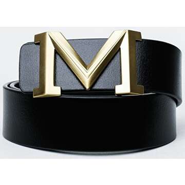 Men's Big Gold M Buckle 38-mm Imported Italian Leather Belt (105cm/41.3inch(34-36), Black 1)