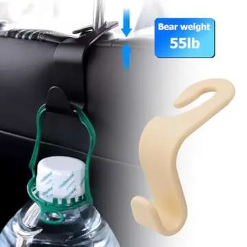 4PCS Car Seat Headrest Hooks, Auto Back Seat Hanger Holder, Durable Stylish Vehicle Organizer Universal Car Interior Accessories, Storage Hooks for Purses, Bags, Clothes, Coats, Hats (Beige/4PCS)