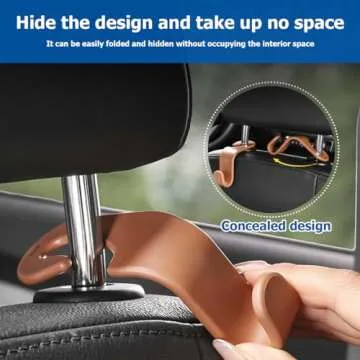 4PCS Car Seat Headrest Hooks, Auto Back Seat Hanger Holder, Durable Stylish Vehicle Organizer Universal Car Interior Accessories, Storage Hooks for Purses, Bags, Clothes, Coats, Hats (Beige/4PCS)