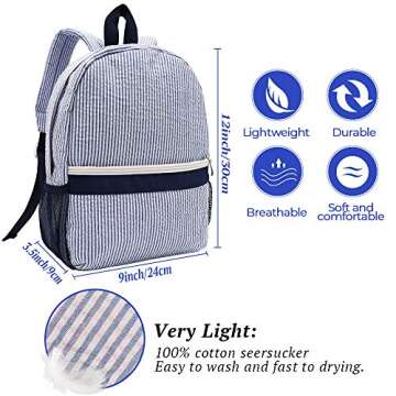 Toddler Backpack, Seersucker Gingham Kids Backpack for Boys and Girls, Preschool Kids Backpack, Lightweight Schoolbag for Child, Small(2-5 years)