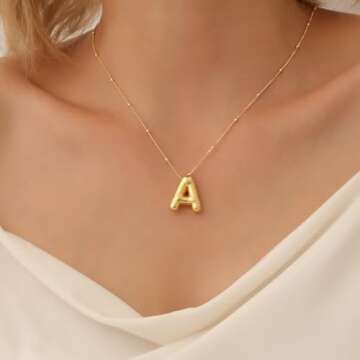 BAYLAY Valentines Day Gifts for Women - Bubble Initial Necklaces for Women, 18K Gold Plated Bubble L...