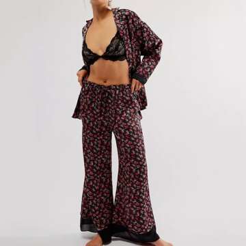 Luxurious XBTCLXEBCO Silk Satin Pajamas Set for Women - Floral Print 2 Piece