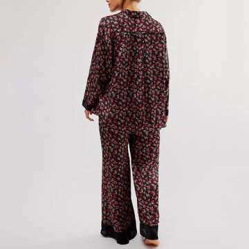 XBTCLXEBCO Silk Satin Pajamas Set for Women | Floral Design