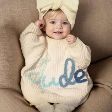 Personalized Baby Sweaters, Custom Baby Knit Sweaters, Hand Embroidered Names and Monograms, Newborn...