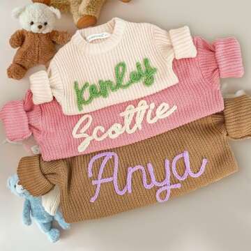 Personalized Baby Sweaters, Custom Baby Knit Sweaters, Hand Embroidered Names and Monograms, Newborn Delivery Gifts, Custom Name Baby Boy Girl Toddler Gifts, Birthday, Baby Shower White