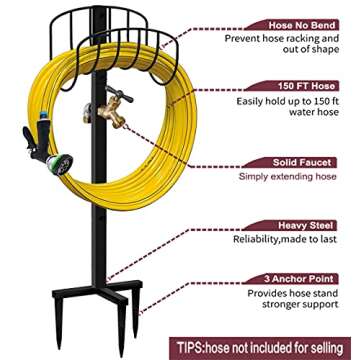 Artigarden Freestanding Garden Hose Holder Stake with Brass Faucet, Heavy Duty Metal Water Pipe Stor...
