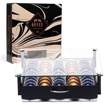 Nespresso Vertuo Capsules Holder - Drawer Tray for 45 Vertuoline & Bartesian Capsules - Tempered Glass - Capsule Storage - Designed for Nespresso Accessories - Pods Organizer - Peak Coffee