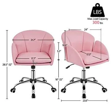 Yaheetech Cute Petal Desk Chair Home Office Chair Swivel Upholstered Leather Desk Chair Makeup Vanity Chair with Armrests for Bedroom Modern Computer Rolling Chair for Women Simple Pink