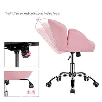 Yaheetech Cute Petal Desk Chair Home Office Chair Swivel Upholstered Leather Desk Chair Makeup Vanity Chair with Armrests for Bedroom Modern Computer Rolling Chair for Women Simple Pink