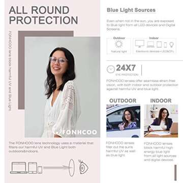 FONHCOO Blue Light Blocking Glasses Women Men TR90 Round Computer Eyeglasses (Champagne)