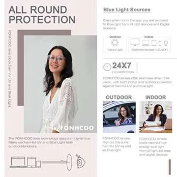 FONHCOO Blue Light Blocking Glasses Women Men TR90 Round Computer Eyeglasses (Champagne)