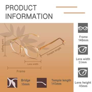 FONHCOO Blue Light Blocking Glasses Women Men TR90 Round Computer Eyeglasses (Champagne)
