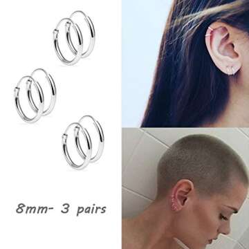 EPIRORA Sterling Silver Hoop Earrings for Women Men, Hypoallergenic Cartilage Earring Endless Small ...
