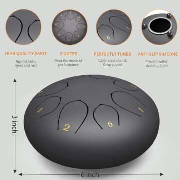 Rain Drum for Outside Garden, 6 Inches 8 Notes Steel Tongue Chakra Drum, Waterproof Echo Rain Chime ...