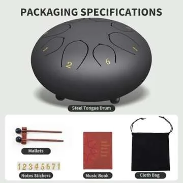 Rain Drum for Outside Garden, 6 Inches 8 Notes Steel Tongue Chakra Drum, Waterproof Echo Rain Chime Meditation Drum, Musical Instruments for Adult Gift with Drum Bag, Music Book, Drum Mallets (Black)