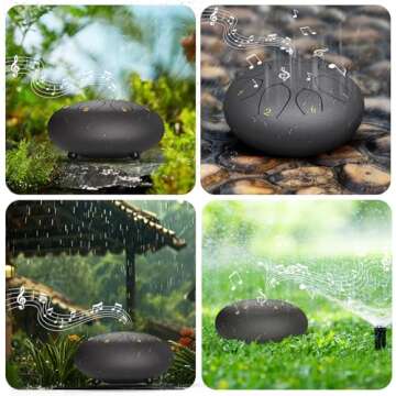 Rain Drum for Outside Garden, 6 Inches 8 Notes Steel Tongue Chakra Drum, Waterproof Echo Rain Chime Meditation Drum, Musical Instruments for Adult Gift with Drum Bag, Music Book, Drum Mallets (Black)