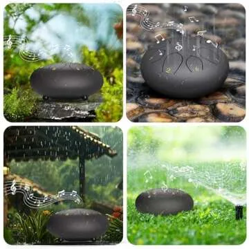 Rain Drum for Outside Garden, 6 Inches 8 Notes Steel Tongue Chakra Drum, Waterproof Echo Rain Chime Meditation Drum, Musical Instruments for Adult Gift with Drum Bag, Music Book, Drum Mallets (Black)