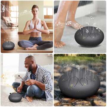 Rain Drum for Outside Garden, 6 Inches 8 Notes Steel Tongue Chakra Drum, Waterproof Echo Rain Chime Meditation Drum, Musical Instruments for Adult Gift with Drum Bag, Music Book, Drum Mallets (Black)