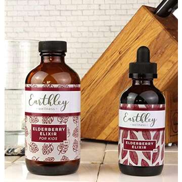 Earthley Elderberry Herbal Extract, Made with 100% Organic Ingredients, Concentrated Formula, Supporting Herbs, Gluten-Free, Soy-Free, Corn-Free, No Added Sugars or Colors (4oz, Regular)