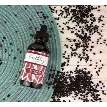 Earthley Elderberry Herbal Extract, Made with 100% Organic Ingredients, Concentrated Formula, Supporting Herbs, Gluten-Free, Soy-Free, Corn-Free, No Added Sugars or Colors (4oz, Regular)