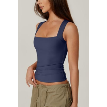 QINSEN Women's Square Neck Sleeveless Tank Top - Stylish & Comfy