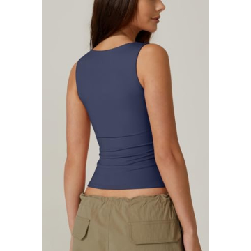 QINSEN Women's Square Neck Sleeveless Tank Top - Stylish & Comfy