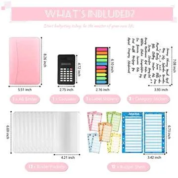 Budget Binder with Zipper Envelopes, Cash Envelopes for Budgeting, A6 PU Leather Budget Planner 2025 with Cash Envelopes Calculator, Bill Money Organizer for Cash Saving Budget System Wallet
