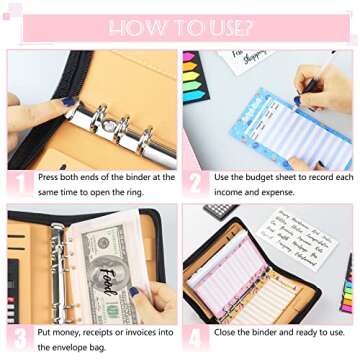 Budget Binder with Zipper Envelopes, Cash Envelopes for Budgeting, A6 PU Leather Budget Planner 2025 with Cash Envelopes Calculator, Bill Money Organizer for Cash Saving Budget System Wallet