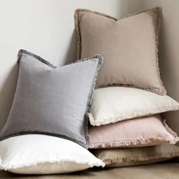 Foindtower Decorative Linen Fringe Pillow Covers Set