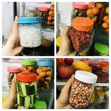 16 Pack Colored Plastic Mason Jar Lids for Ball, Kerr and More,8 Regular Mouth & 8 Wide Mouth(Silicone O-Ring Gasket included),Food-Grade Plastic Storage Caps for Mason Canning