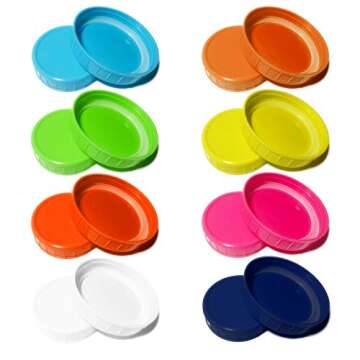 16 Pack Colored Plastic Mason Jar Lids for Ball, Kerr and More,8 Regular Mouth & 8 Wide Mouth(Silicone O-Ring Gasket included),Food-Grade Plastic Storage Caps for Mason Canning